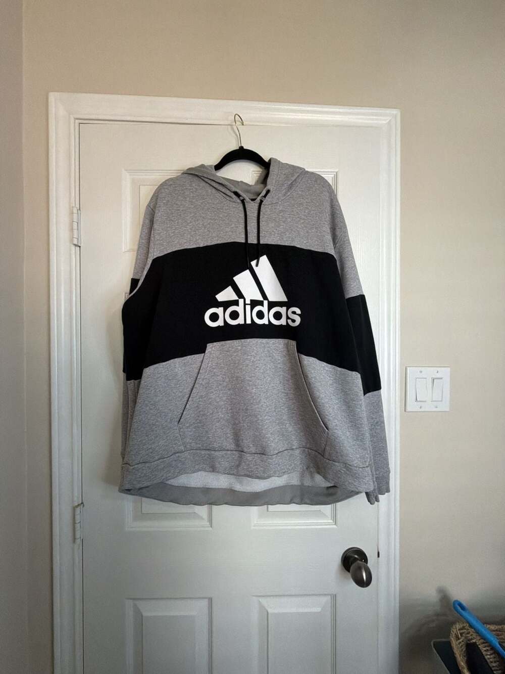 Adidas Colorblocked Pullover Hoodie Sweatshirt Gray Black Men's 2XL